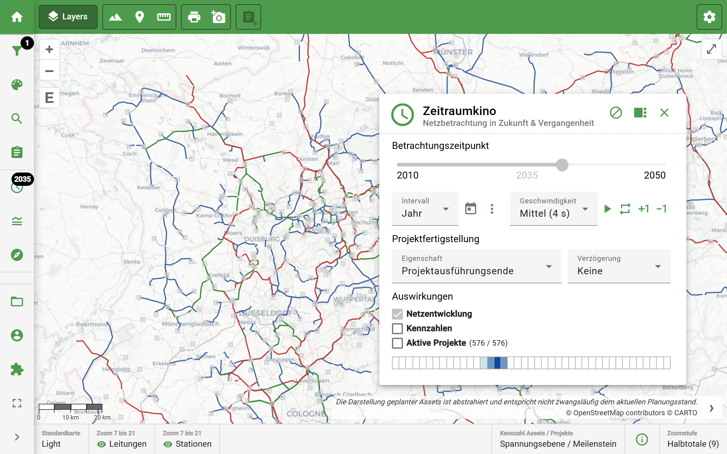 Zukünftige Netzentwicklung simulieren (Zeitkino)
